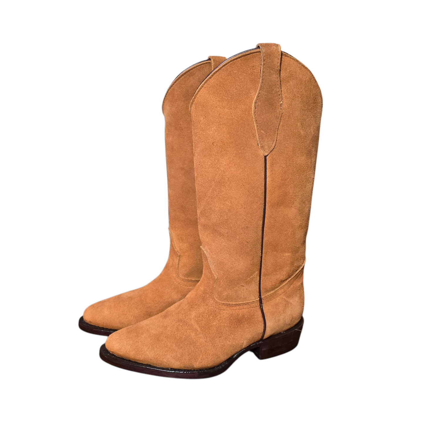Women's Cowboy Boots (0039) - 14.5" Cinnamon Brown Suede Boot w/ Round Toe