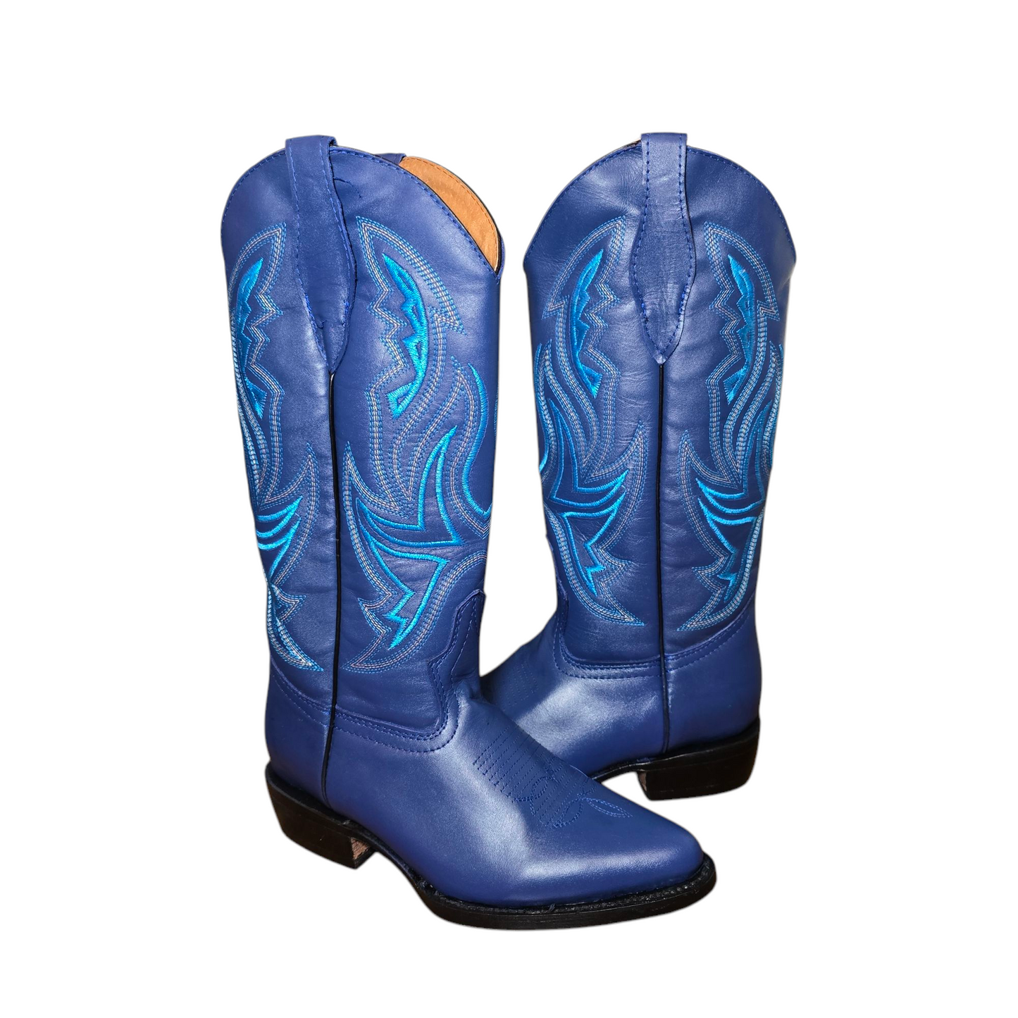 Women's Cowboy Boots (0040) - 14" Blue Deer-hide Leather Boot w/ Round Toe