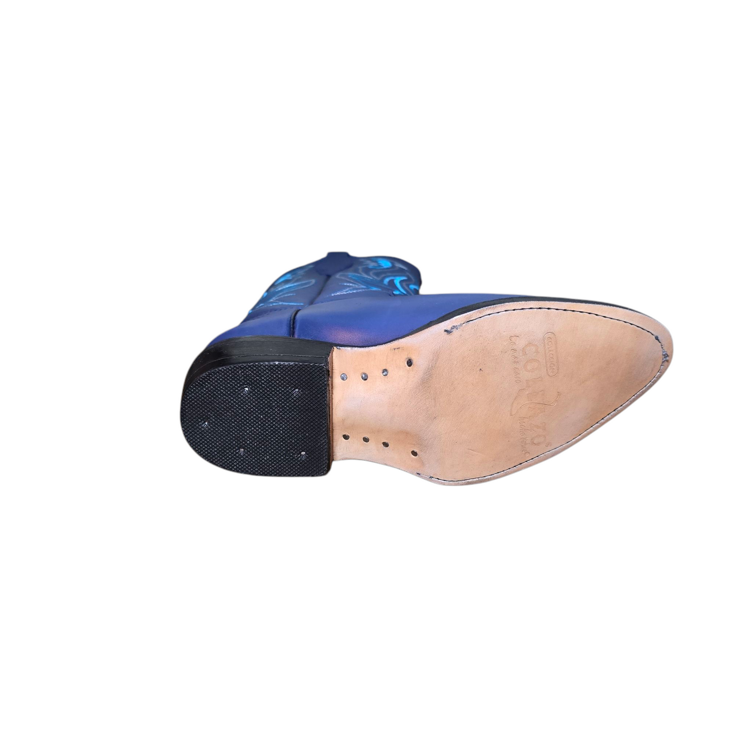 Women's Cowboy Boots (0040) - 14" Blue Deer-hide Leather Boot w/ Round Toe