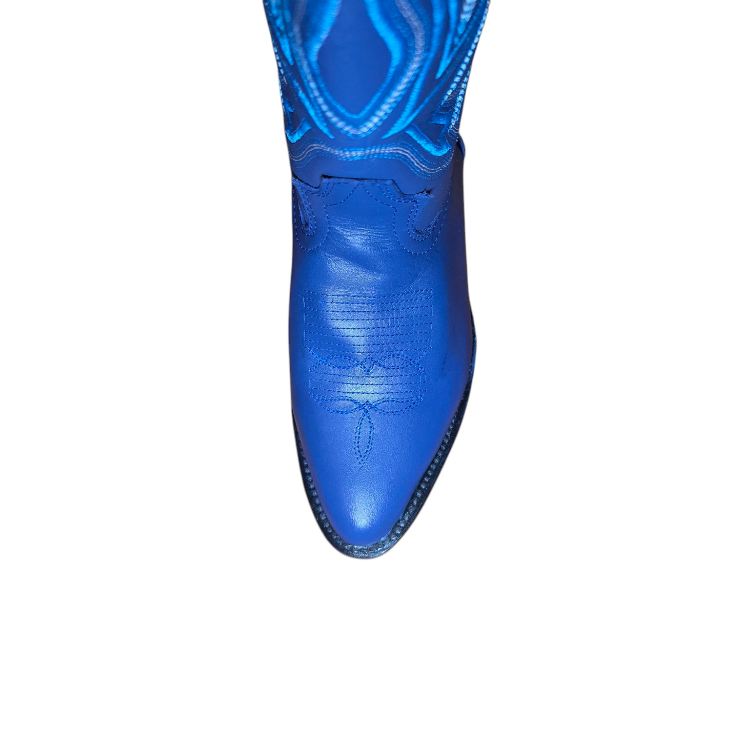 Women's Cowboy Boots (0040) - 14" Blue Deer-hide Leather Boot w/ Round Toe