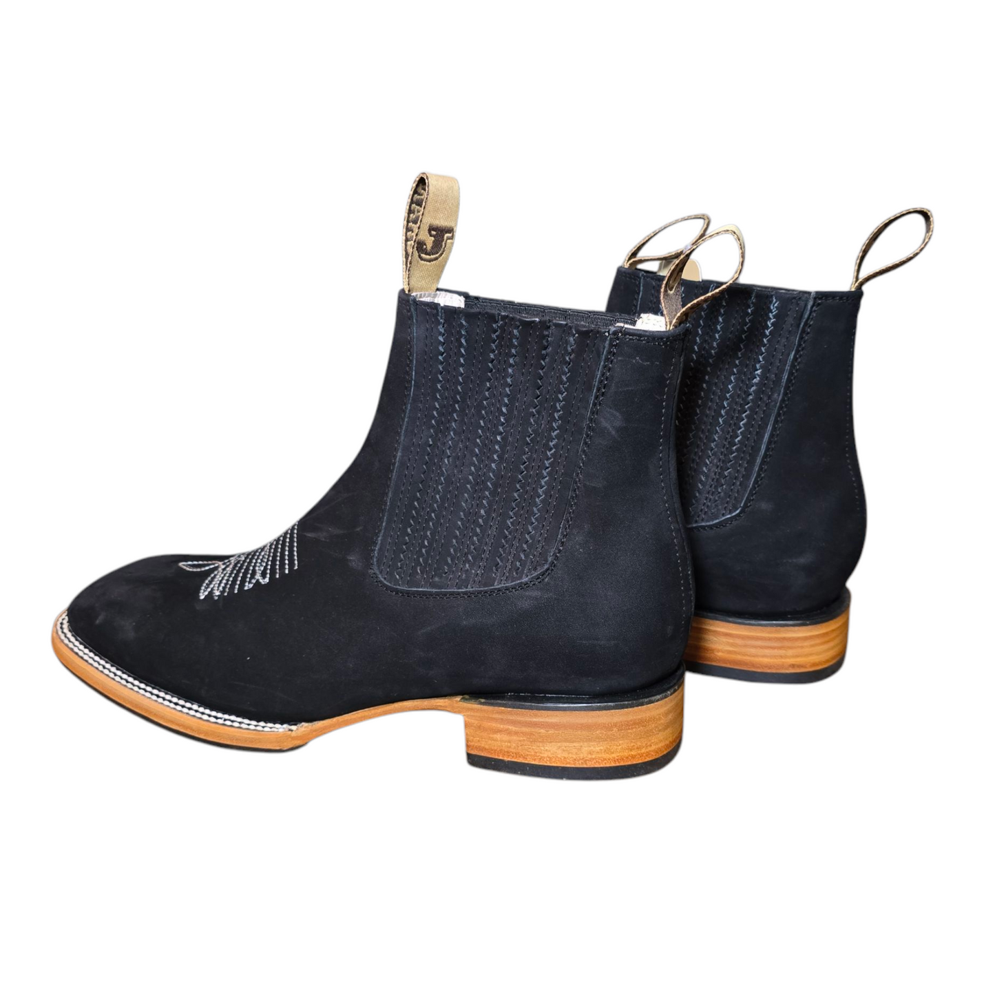 Unisex Western Ankle Boot (0029) - 7" Black Suede Square Toe