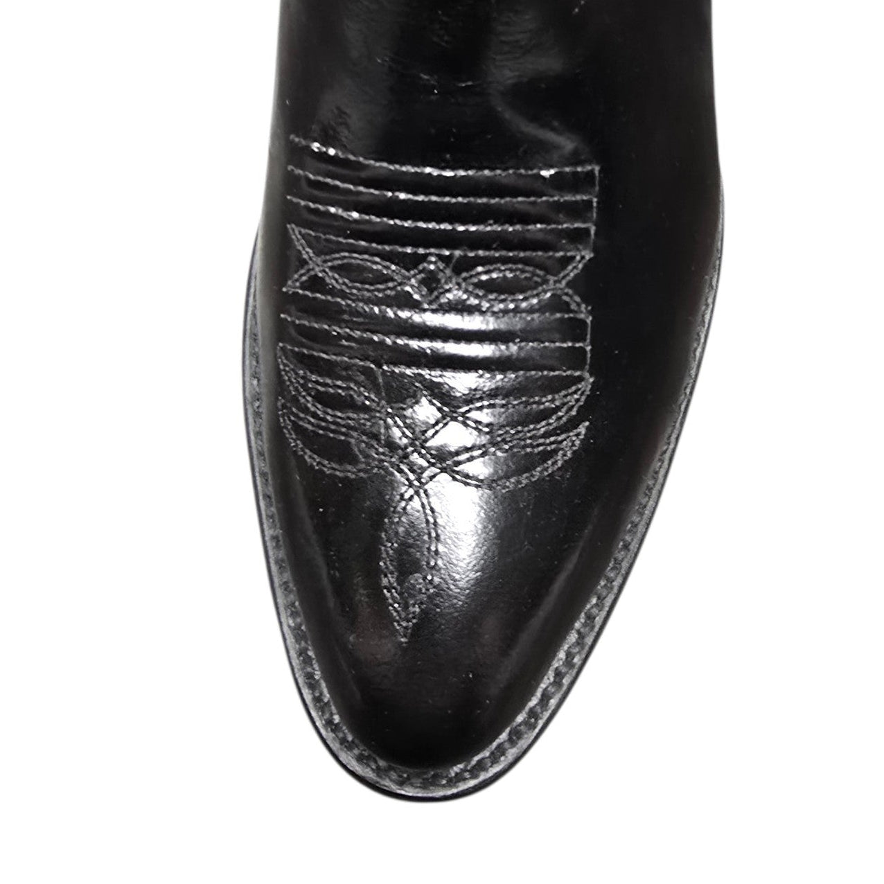 Cowboy Boots (0150) - 14.5" Black Glossy Leather w/ Western Blue Stitching and Round Toe