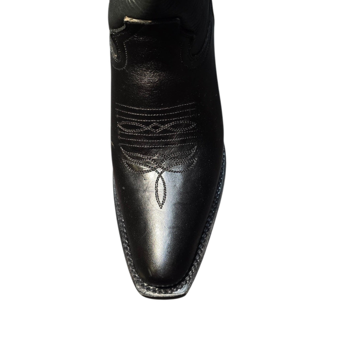 Cowboy Boots (0158) -16" Black Leather w/ Black Western Stitching & Snip Toe