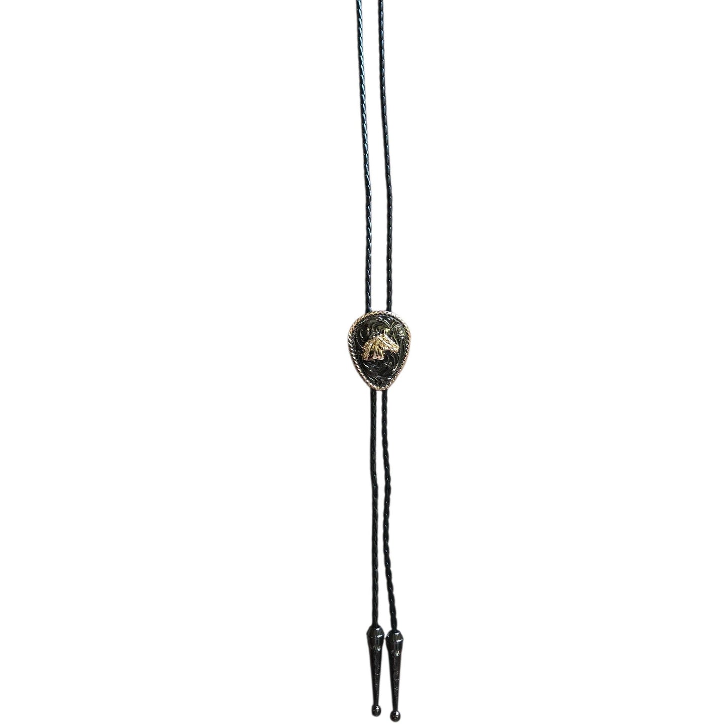 Western Bolo Tie (0076) - Black & Gold Horse Head