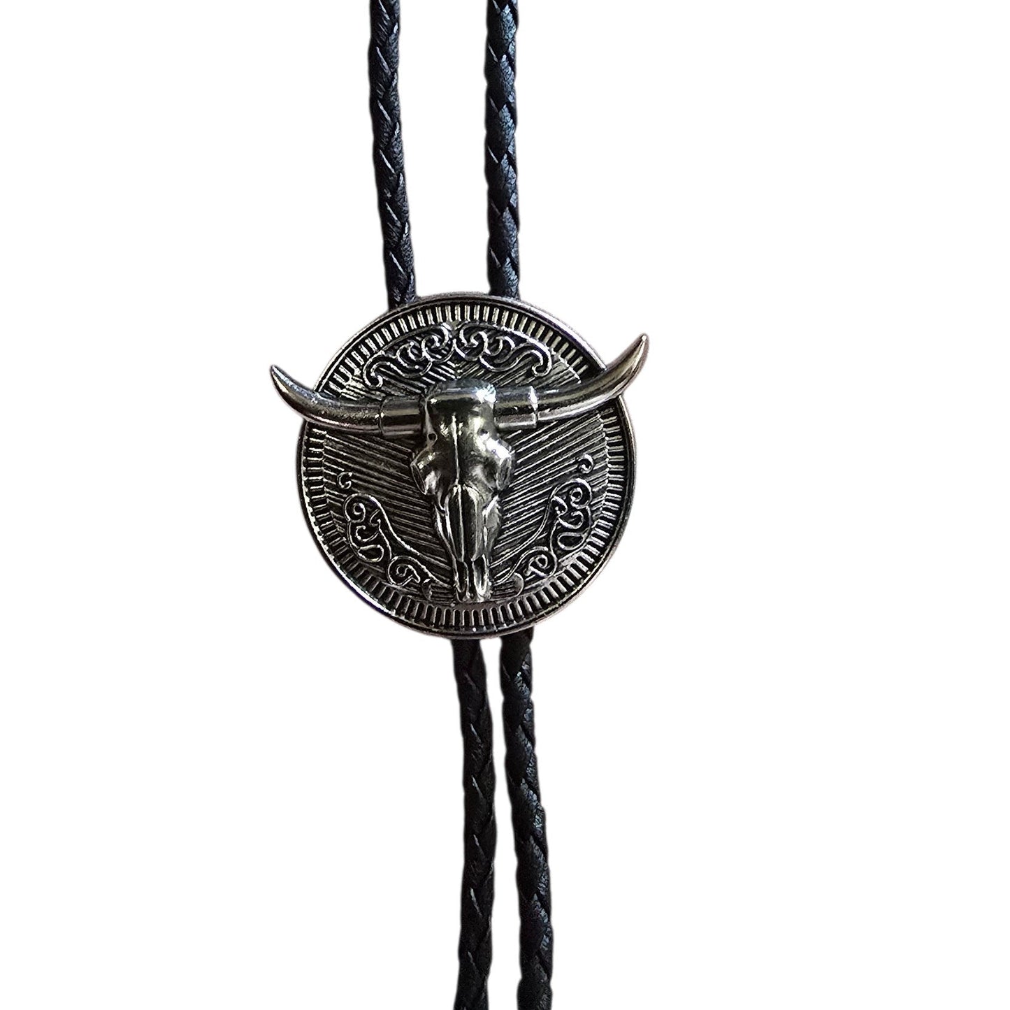 Western Bolo Tie (0075) - Silver Longhorn