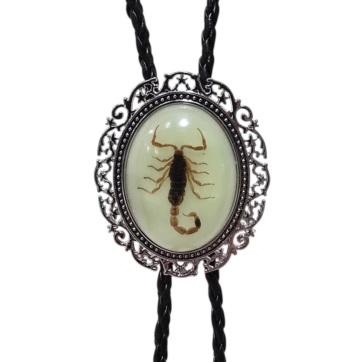 Western Bolo Tie (0056) - Silver w/ Genuine Scorpion (A)
