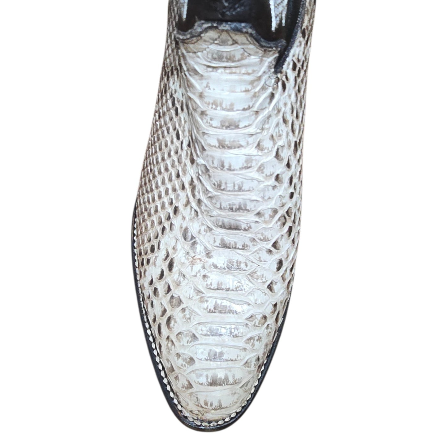 Exotic Leather Cowboy Boots (0176) - 14" Genuine Python Snake Skin w/ Mesh Stitching & Round Toe