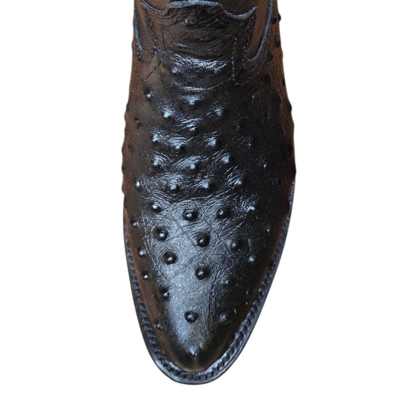 Cowboy Boots (0168) - 14" Black 'Ostrich' Print Leather w/ Western Stitching & Round Toe