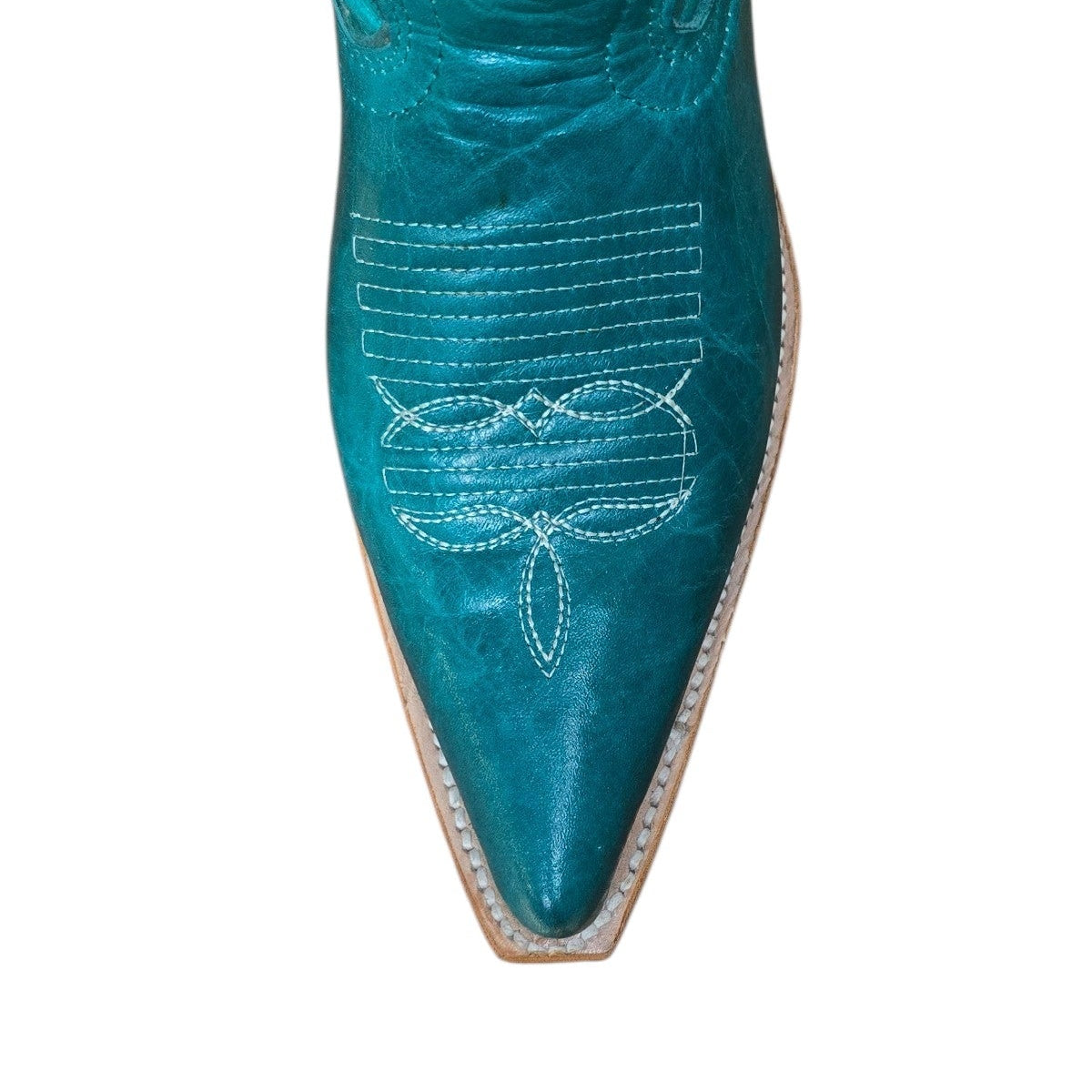 Cowboy Boots (0177) - 14" Teal Leather w/ Western Stitching & Pointed Toe