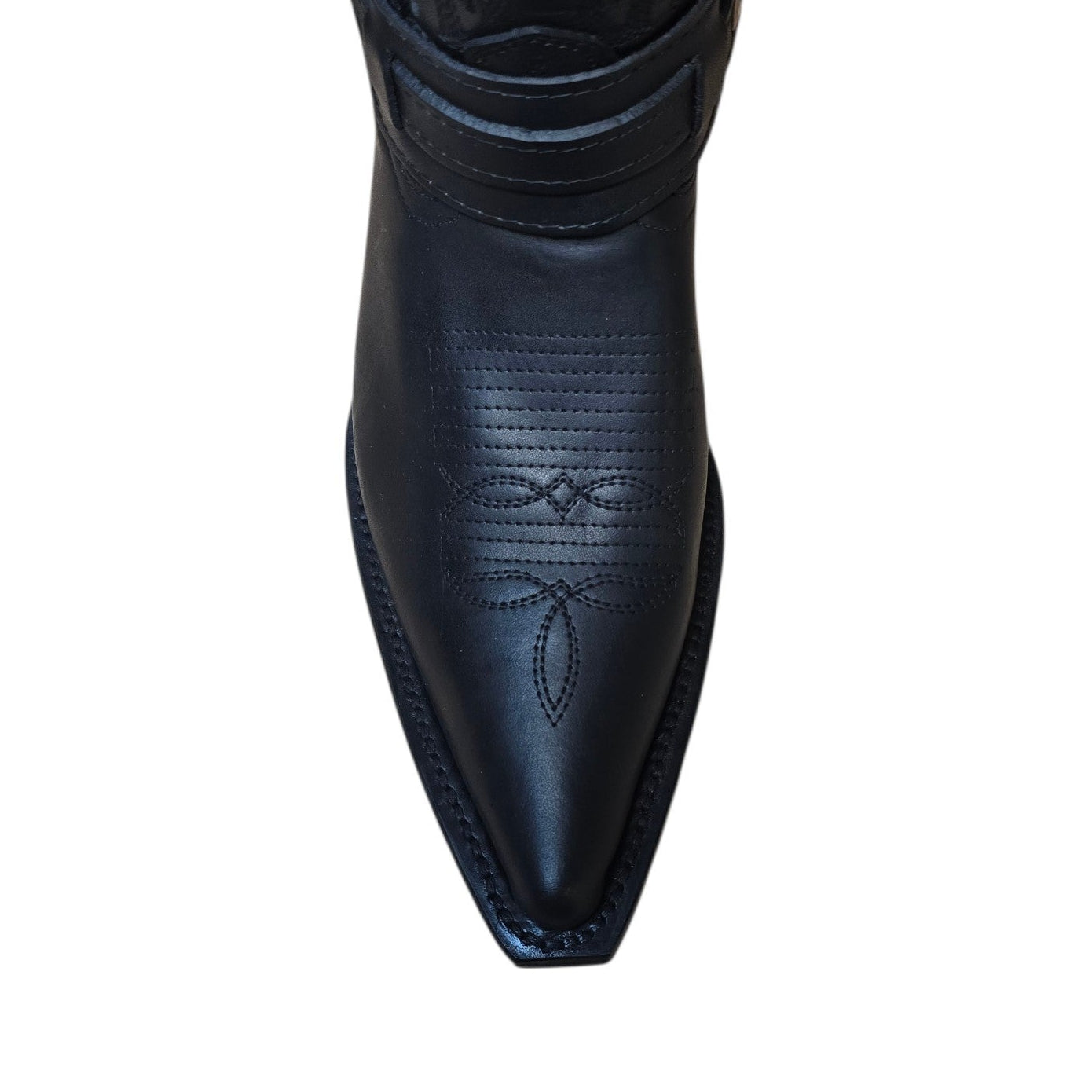 Cowboy Boots (0183) - 13" Black Leather w/ Buckle & Pointed Toe