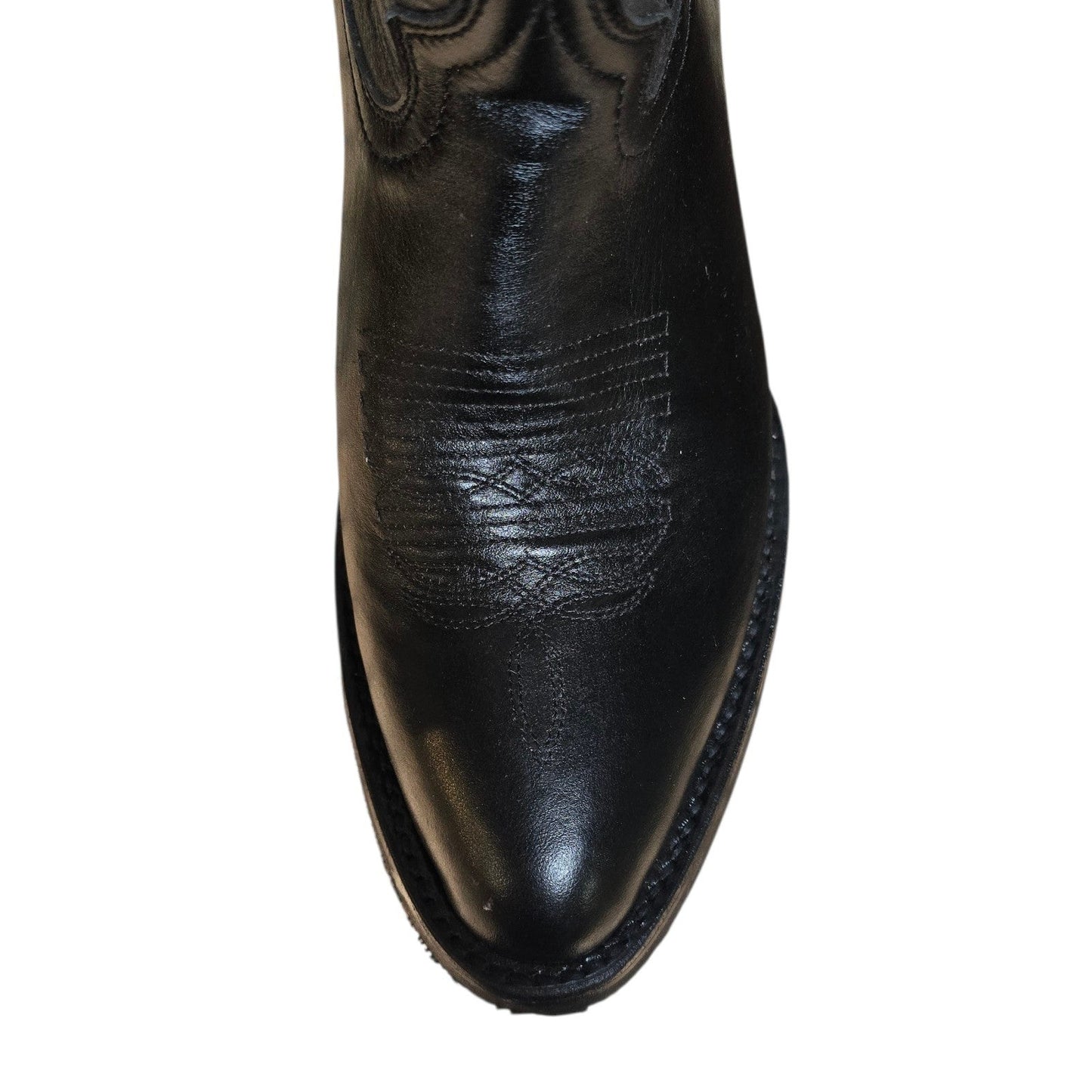 Cowboy Boots (0184) - 14" Black Leather w/ Black Embroidery & Round Toe
