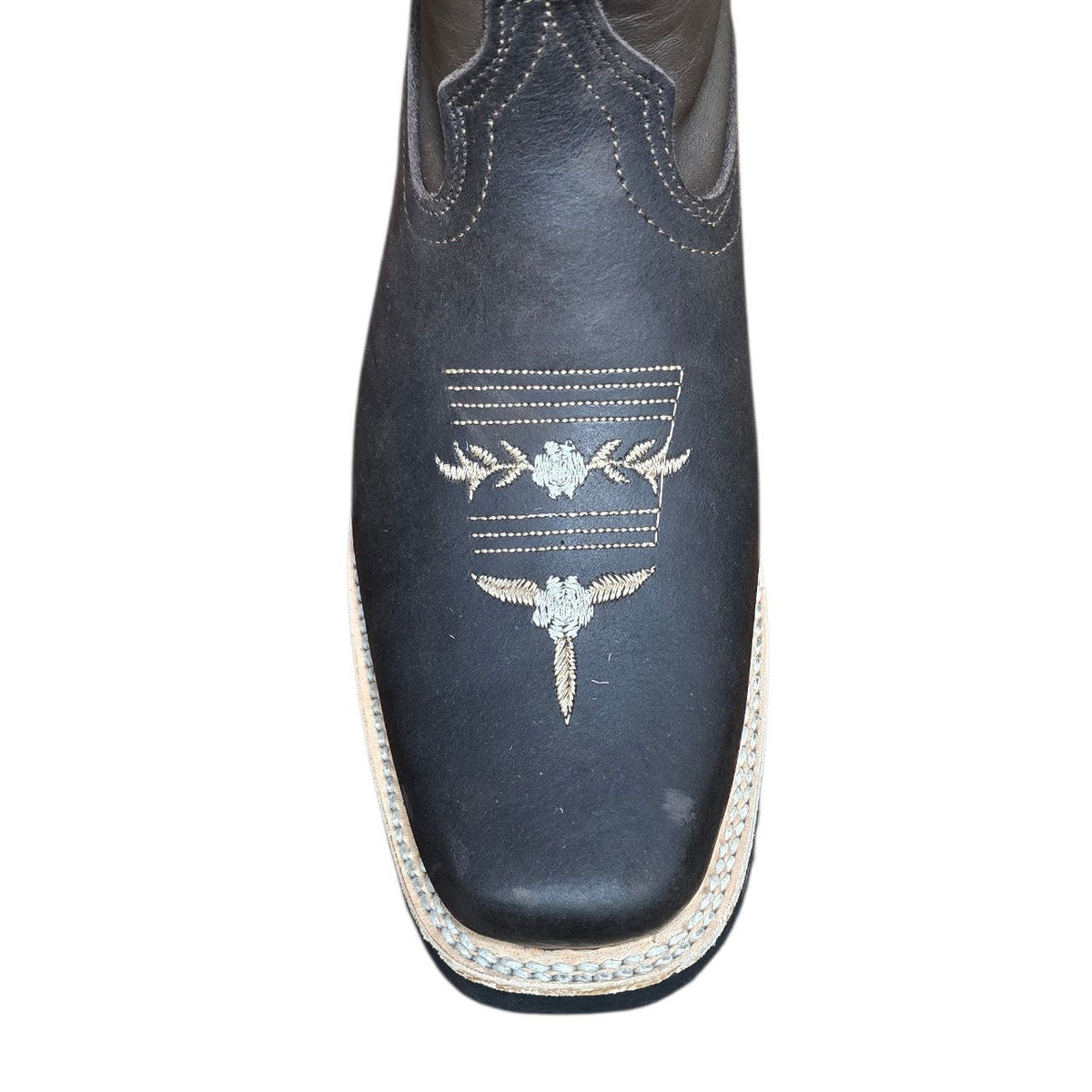 Cowboy Boots (0190) - 12.5" Dark Brown Leather w/ Floral Embroidery & Rodeo Toe