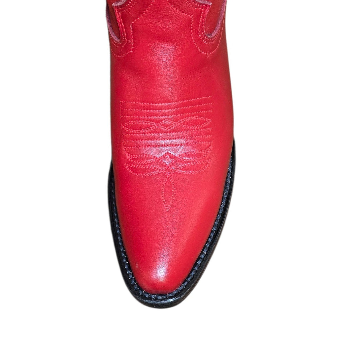 Cowboy Boots (0189) - 16" Red Leather w/ Red Embroidery & Round Toe