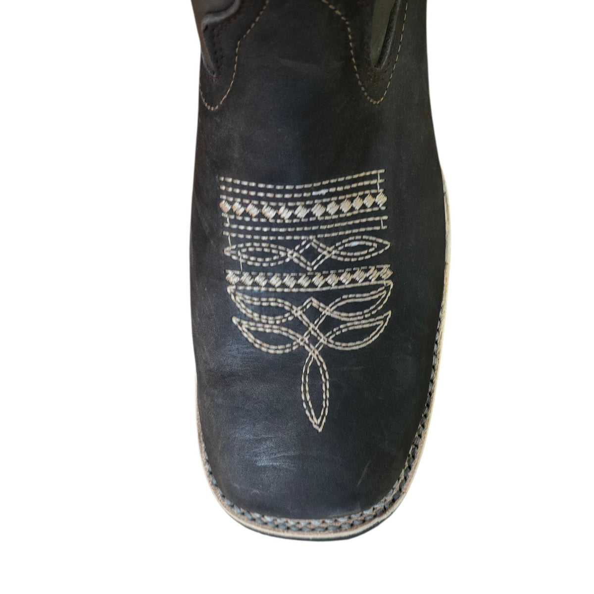 Cowboy Boots (0201) - 12" Dark Brown Leather w/ Western Stitching & Square Toe