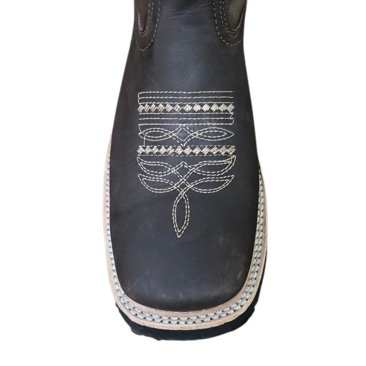 Cowboy Boots (0200) - 12" Dark Brown Leather w/ Tribal Stitching & Square Toe