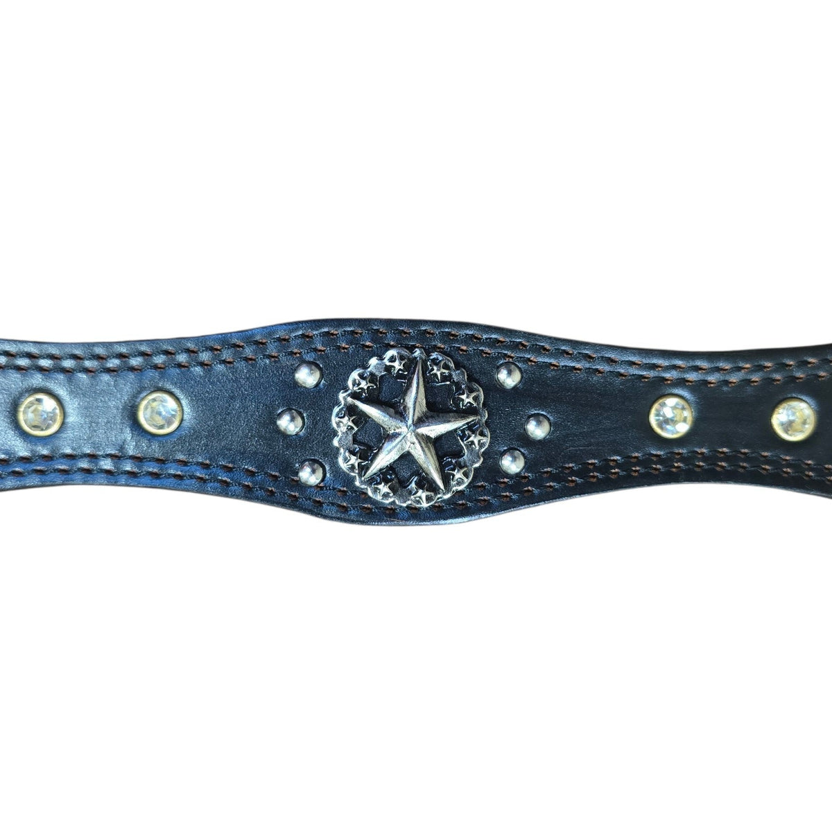 Genuine Leather Belt (0028) - Black Leather w/ Silver Studs & Stars