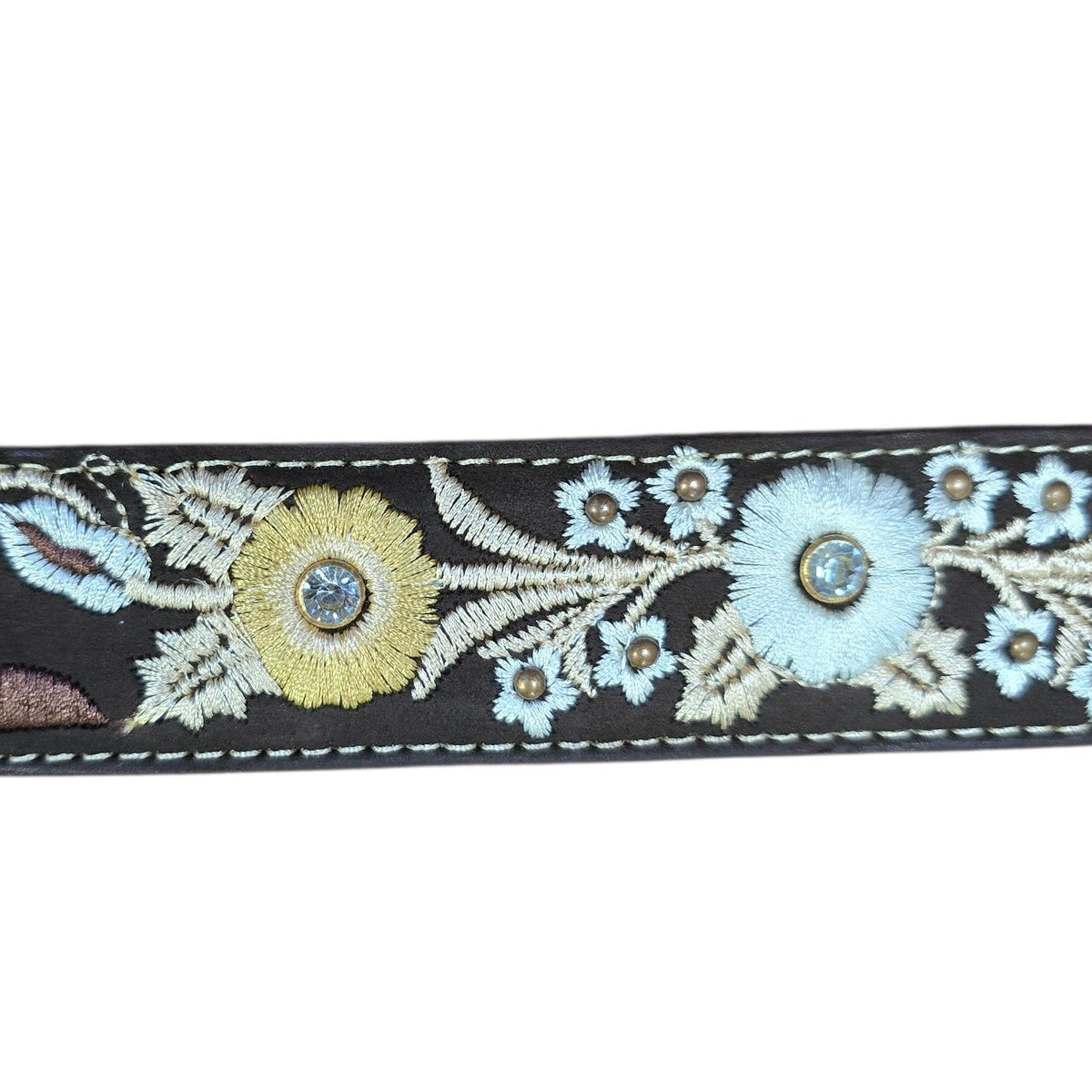 Genuine Leather Belt (0035) - Brown Leather w/ Floral Stitching