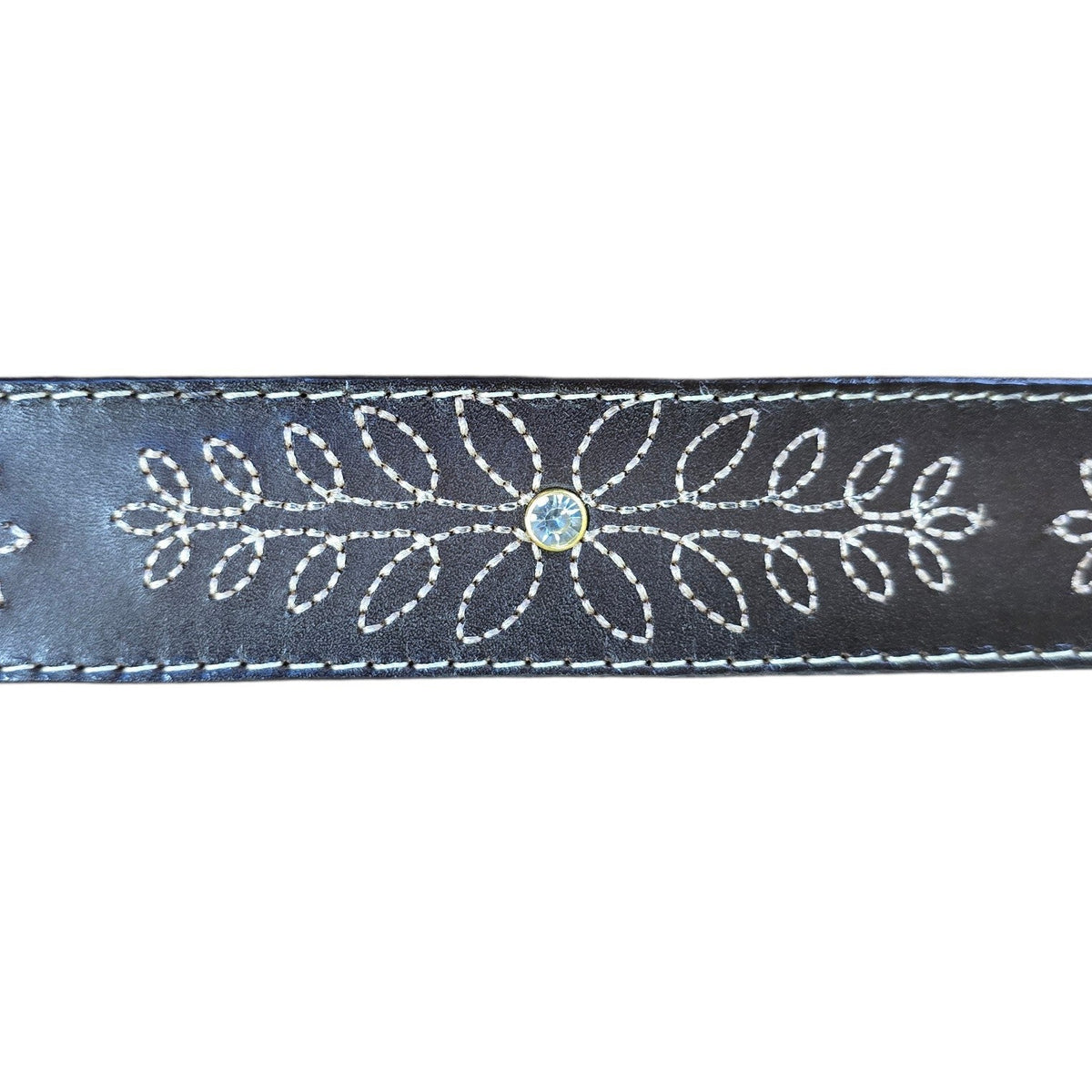 Genuine Leather Belt (0030) - Brown Leather w/ Botanical Embroidery