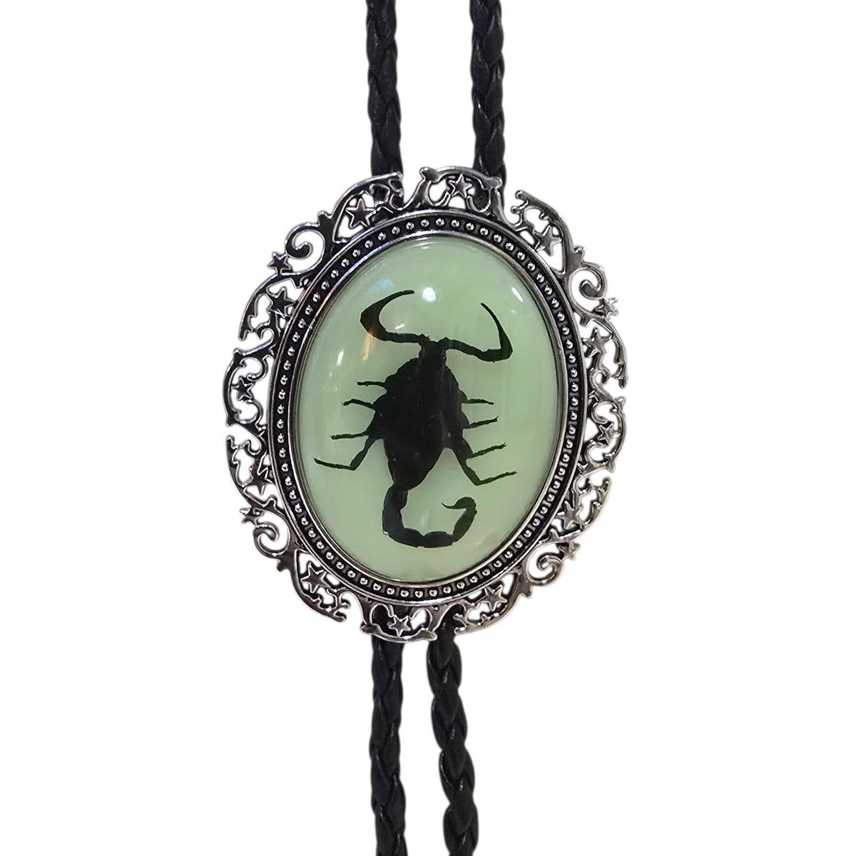 Western Bolo Tie (0080) - Silver w/ Genuine Scorpion (Black)