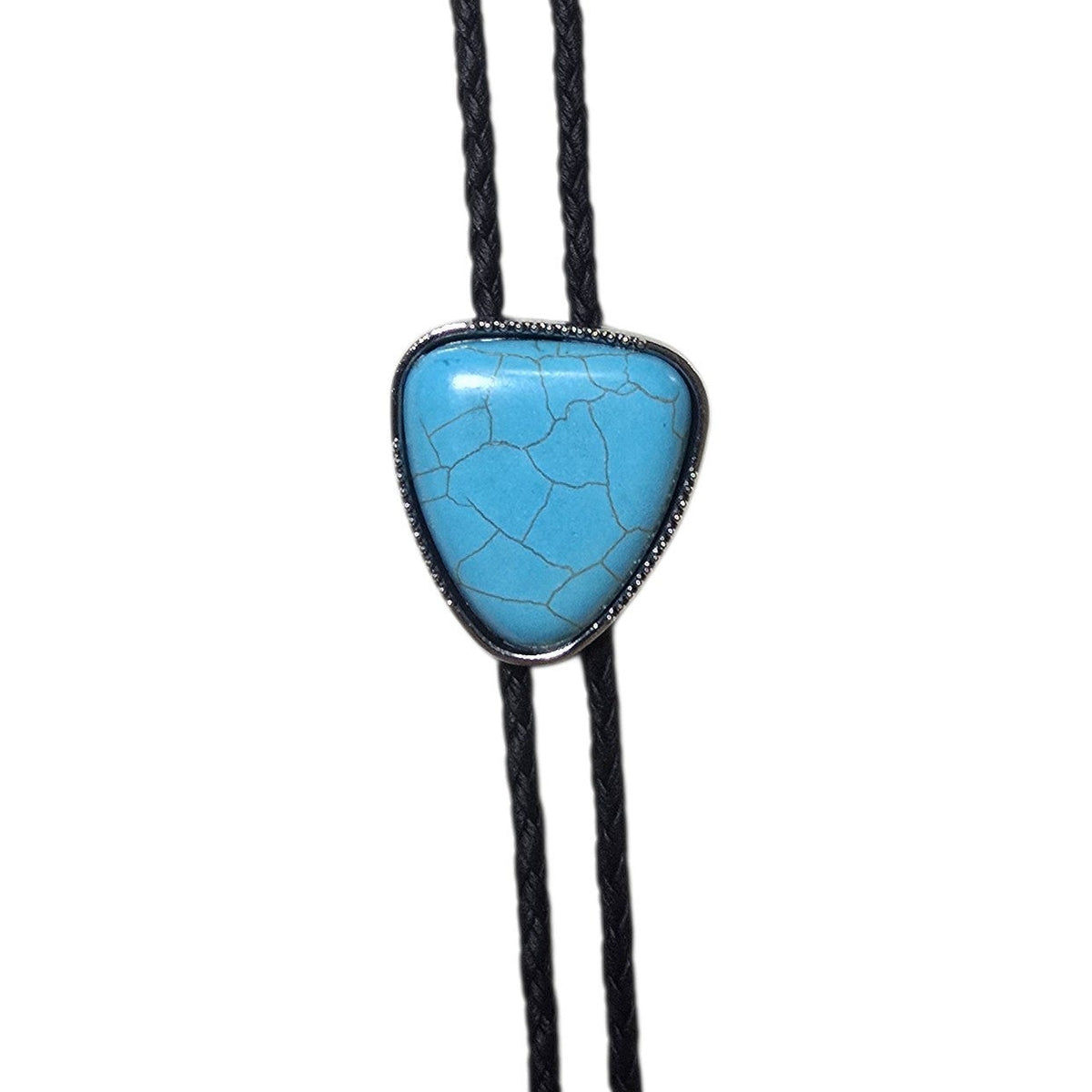 Western Bolo Tie (0081) - Silver w/ Faux Turquoise Stone