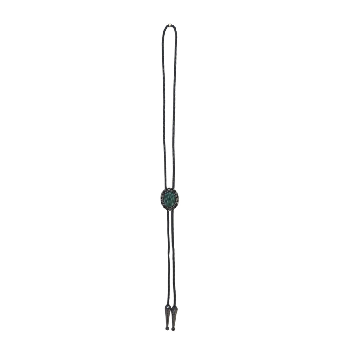 Western Bolo Tie (0090) - Dark Silver w/ Green Stone