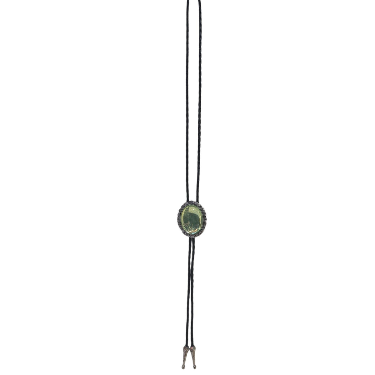 Western Bolo Tie (0091) - Silver w/ Lime Green Stone