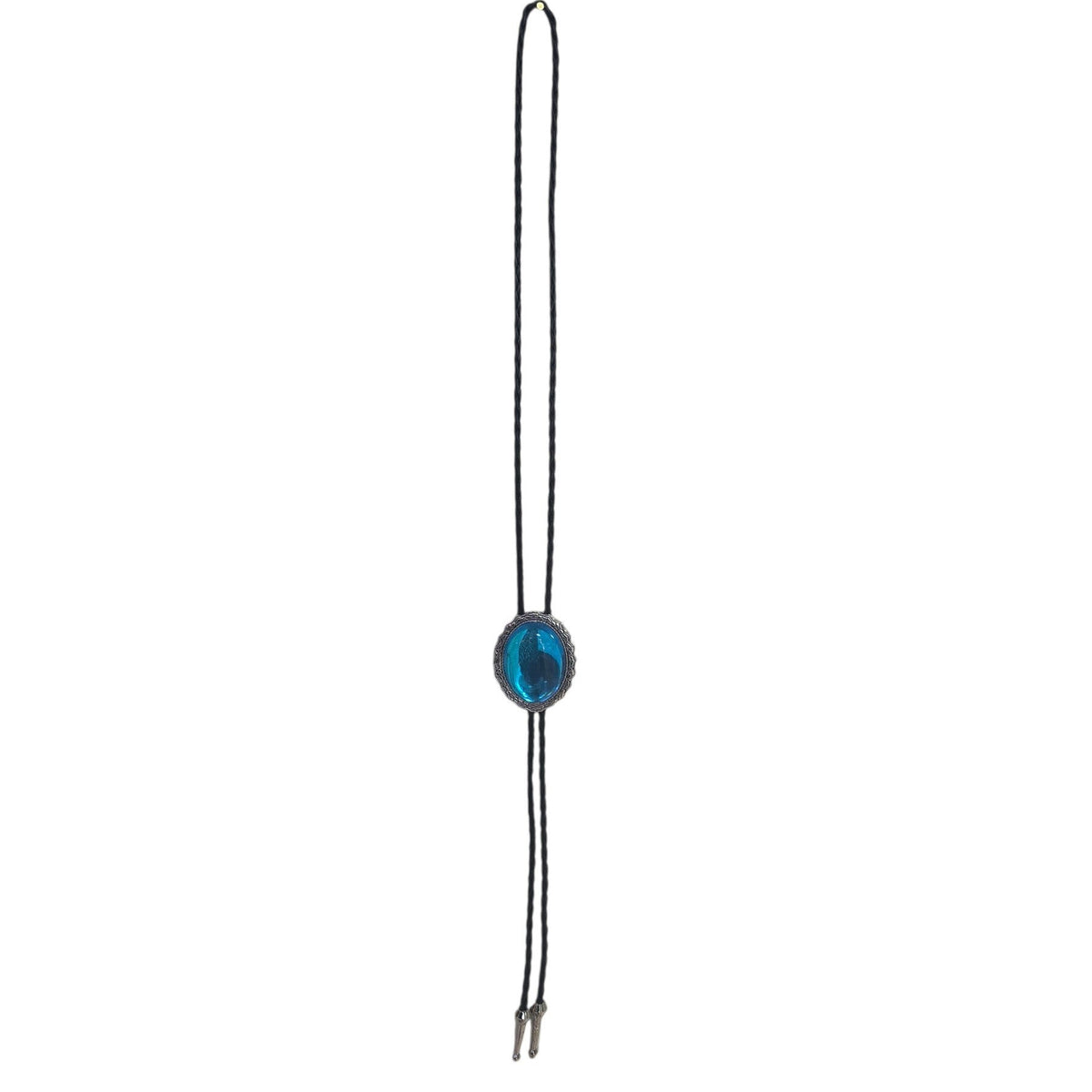 Western Bolo Tie (0092) - Silver w/ Blue Stone