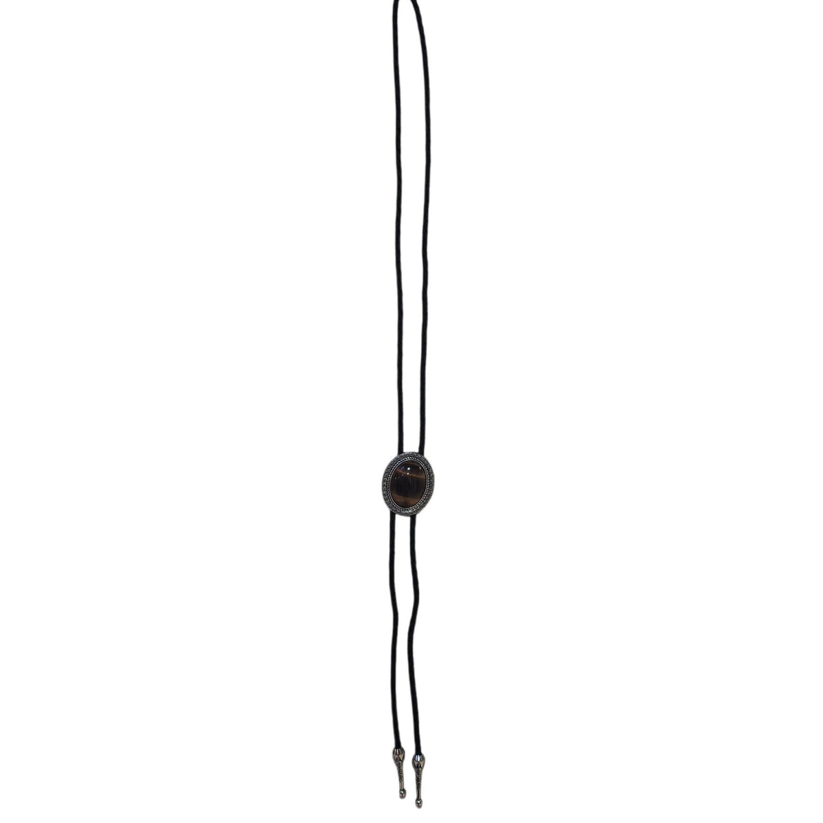 Western Bolo Tie (0099) - Silver Oval w/ Brown Stone