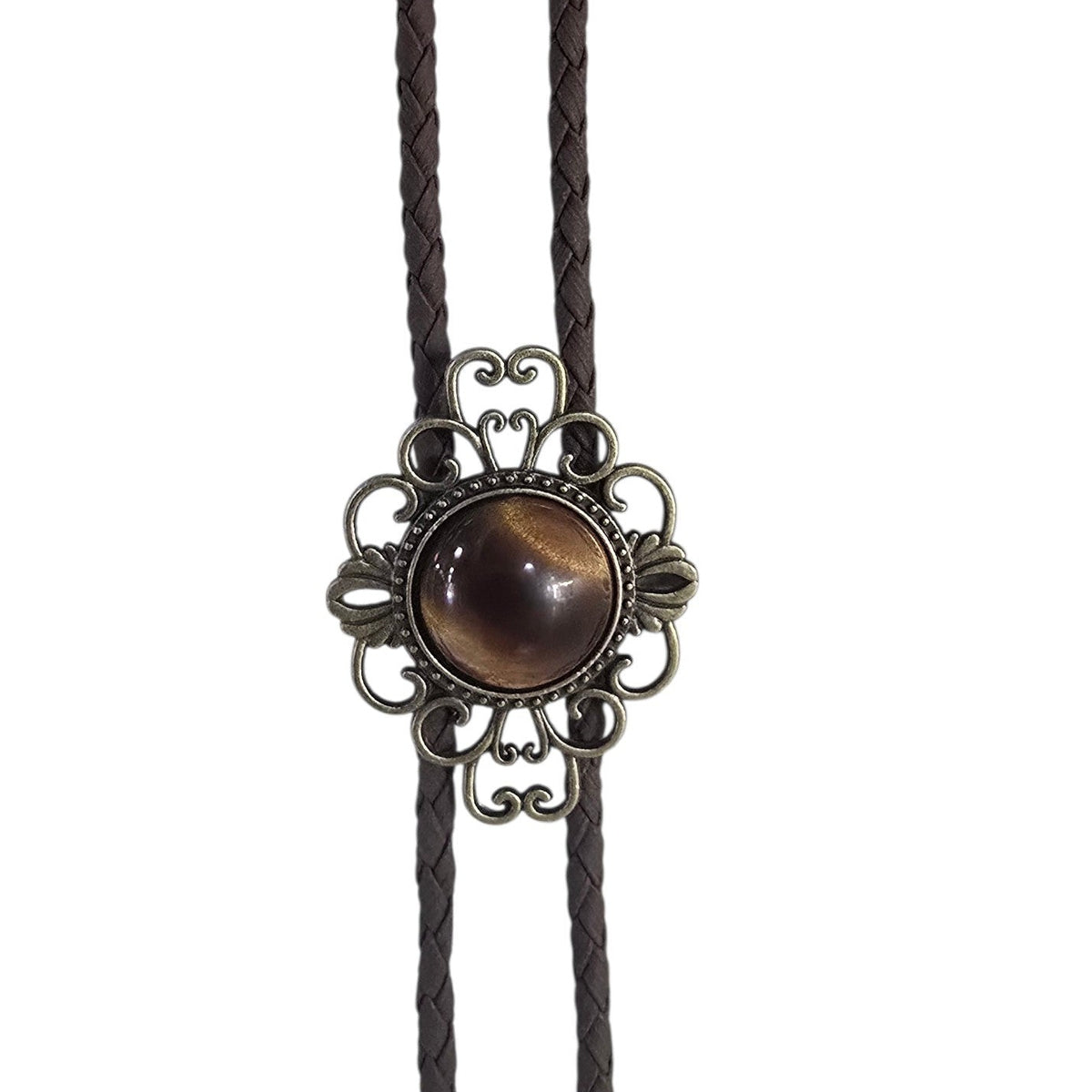 Western Bolo Tie (0100) - Bronze w/ Brown Stone (Brown Leather)