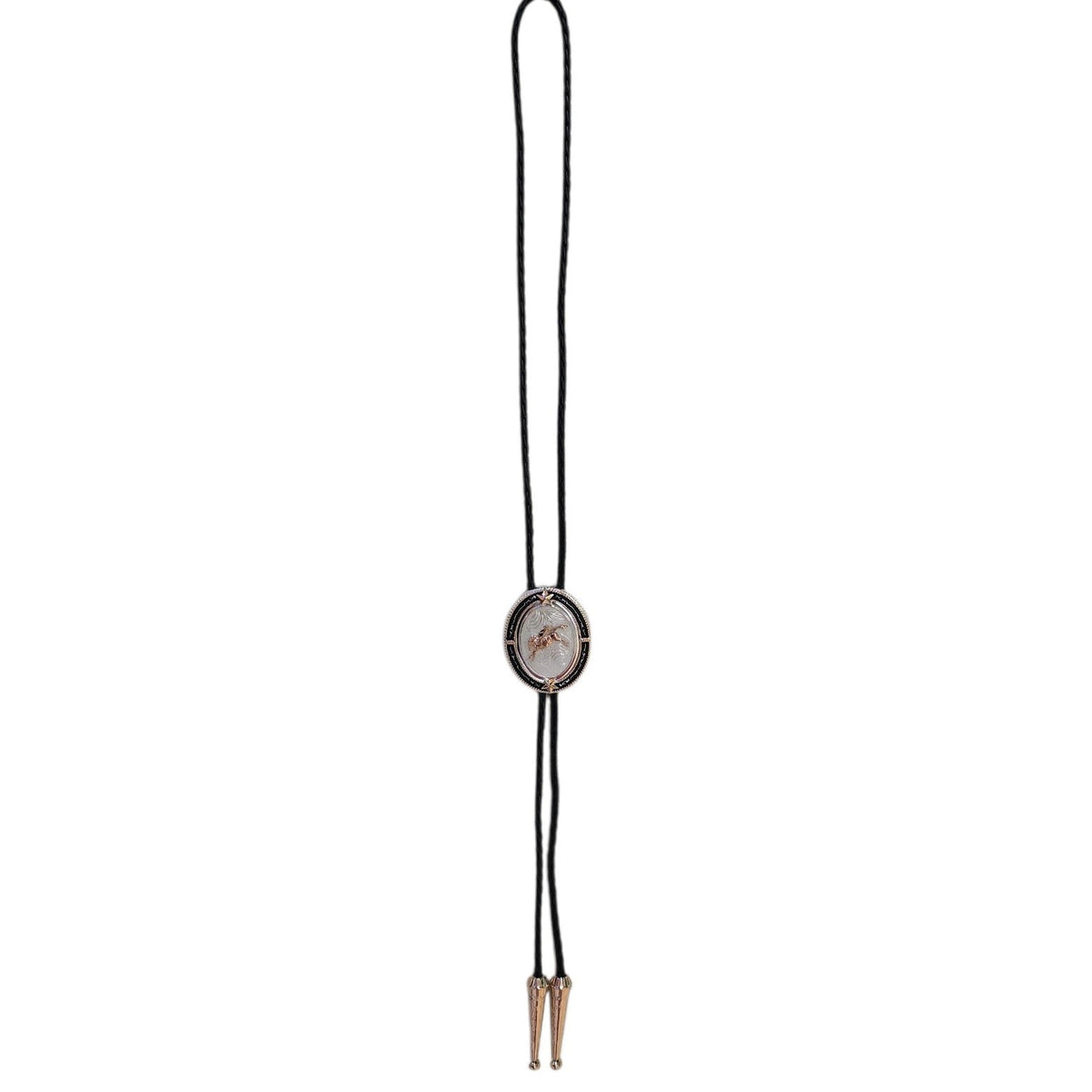 Western Bolo Tie (0102) - Mixed Metal w/ Rodeo Cowboy
