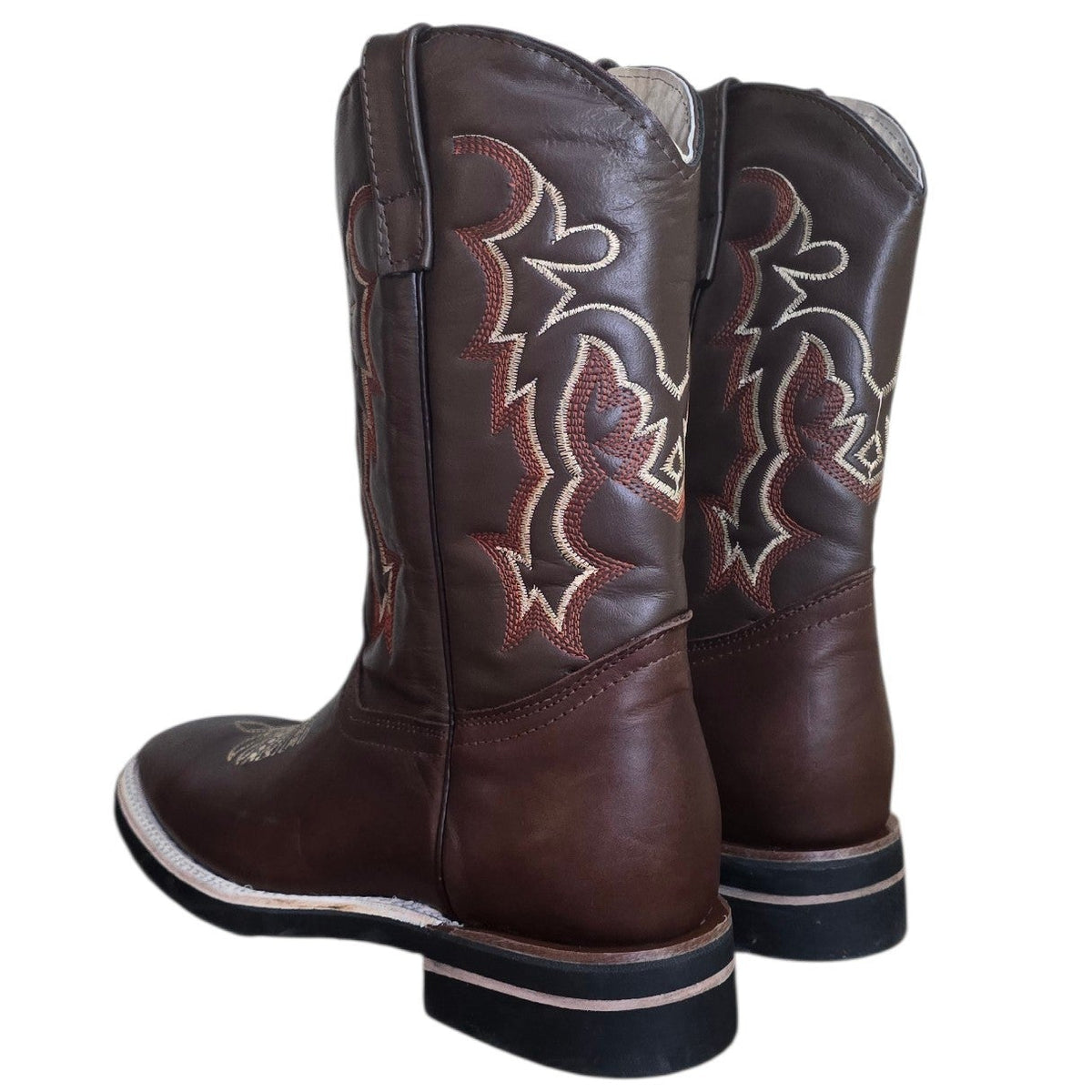 Cowboy Boots (0206) - 12.5" Burgundy Brown Leather w/ Square Toe