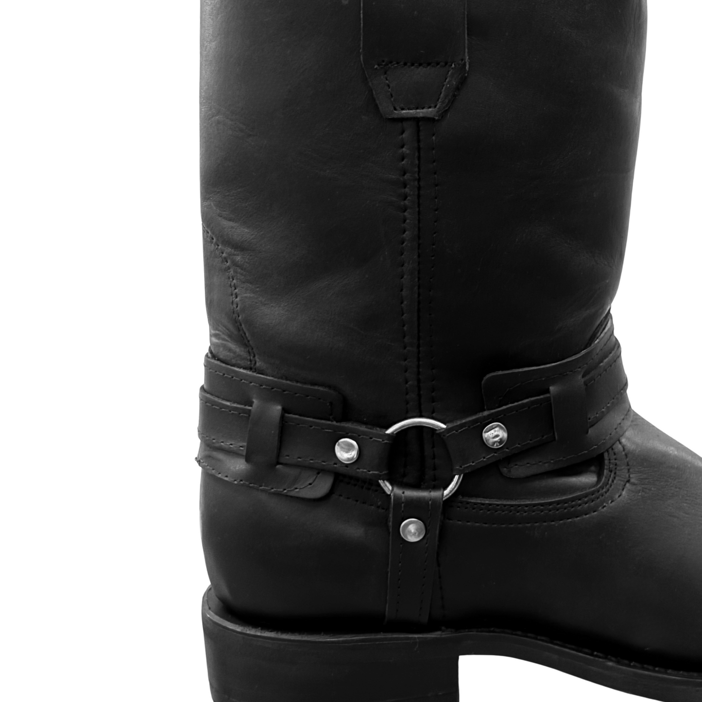 Unisex Boots (0001) - 11" Harness Black Leather Square Toe Boot