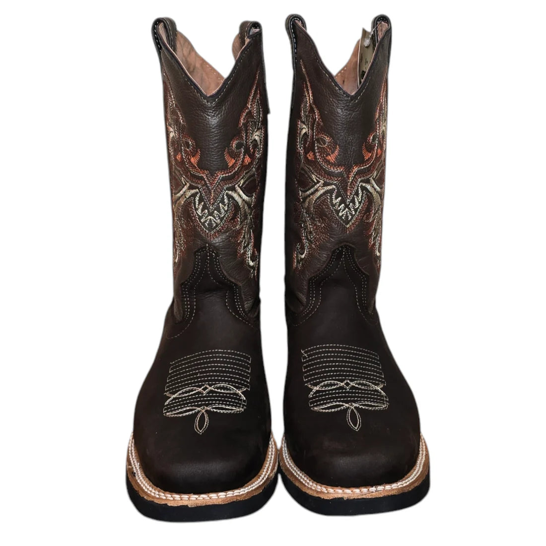 Men's Cowboy Boots (0007) - 13" Square Toe Dark Brown Tribal Stitching