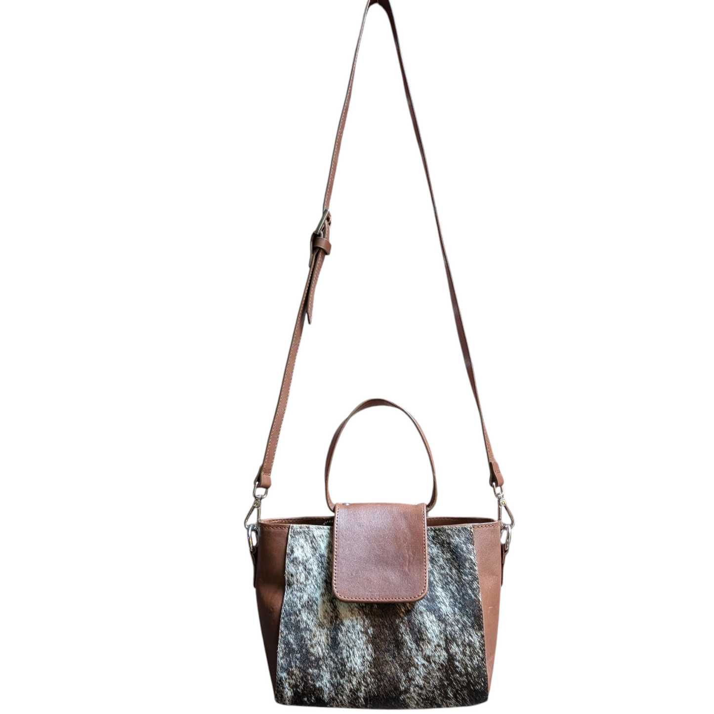 Handmade Leather Bag (0015) - Dark Brown Leather w/ Cowhide