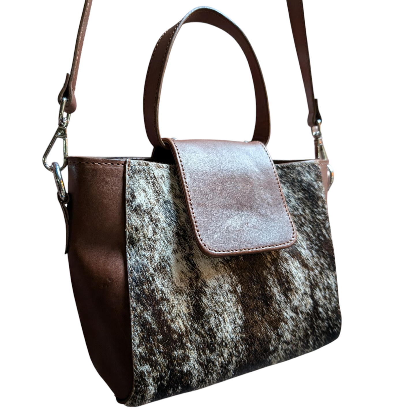 Handmade Leather Bag (0015) - Dark Brown Leather w/ Cowhide