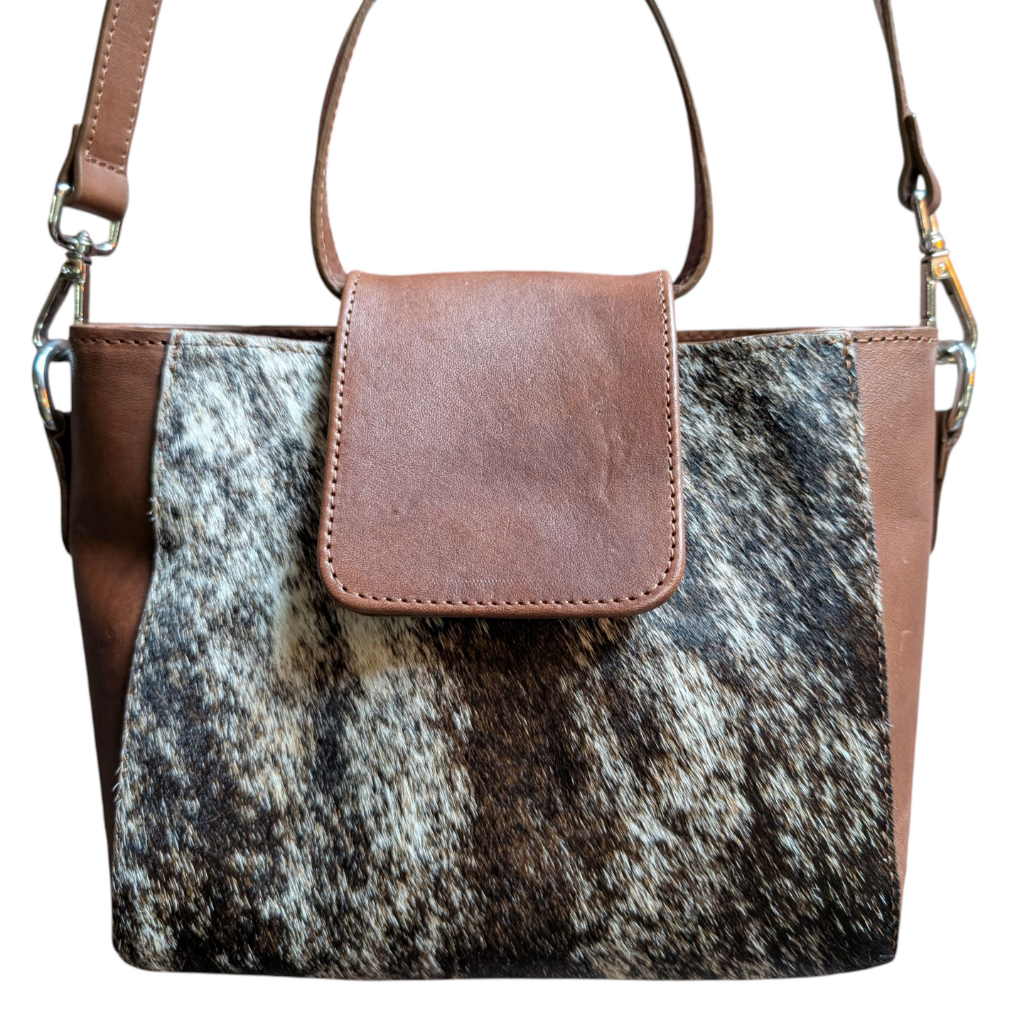 Handmade Leather Bag (0015) - Dark Brown Leather w/ Cowhide