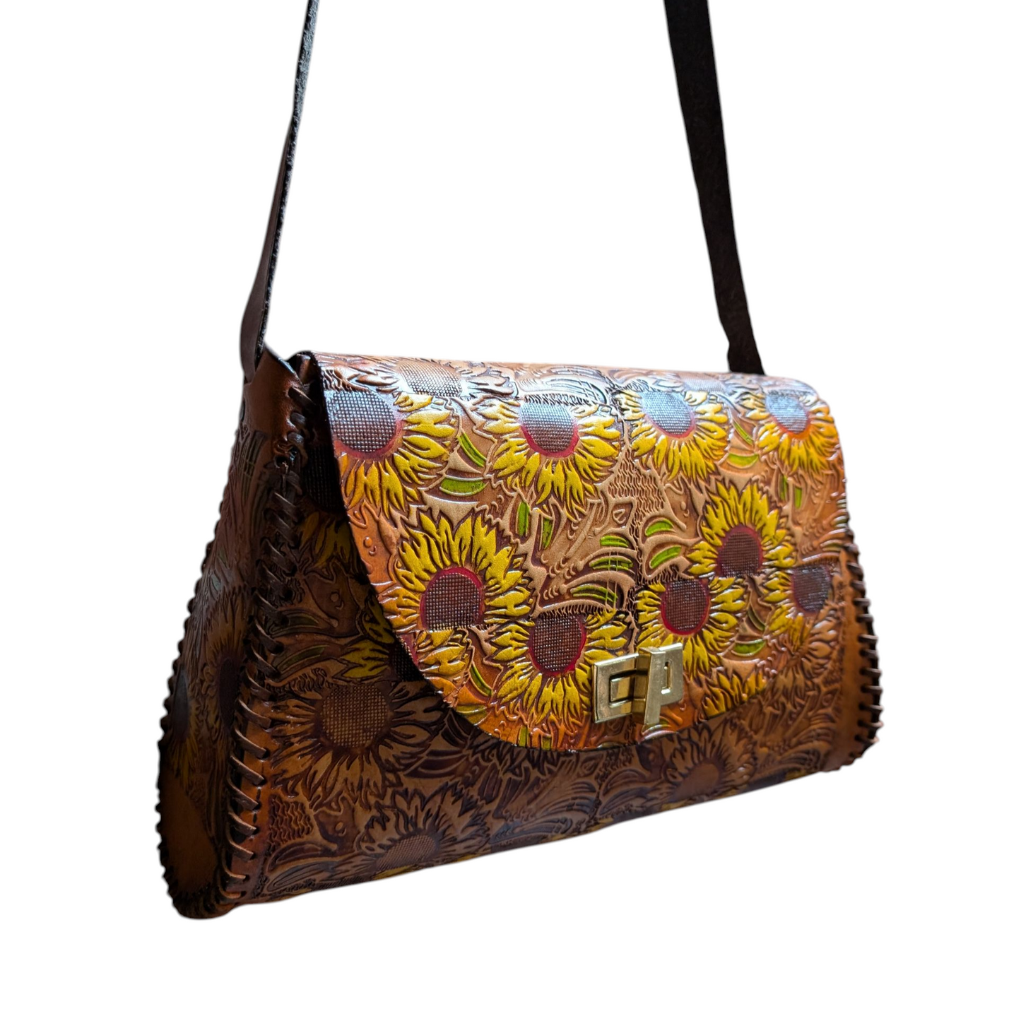Handmade Leather Bag (0013) - Sunflowers