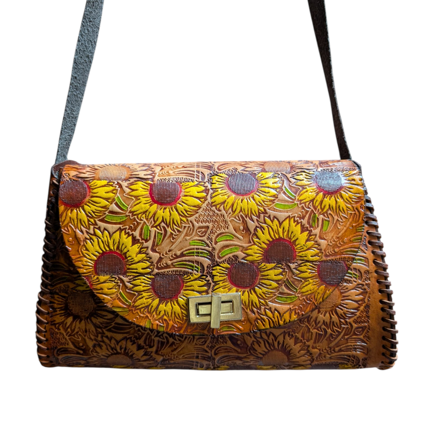 Handmade Leather Bag (0013) - Sunflowers