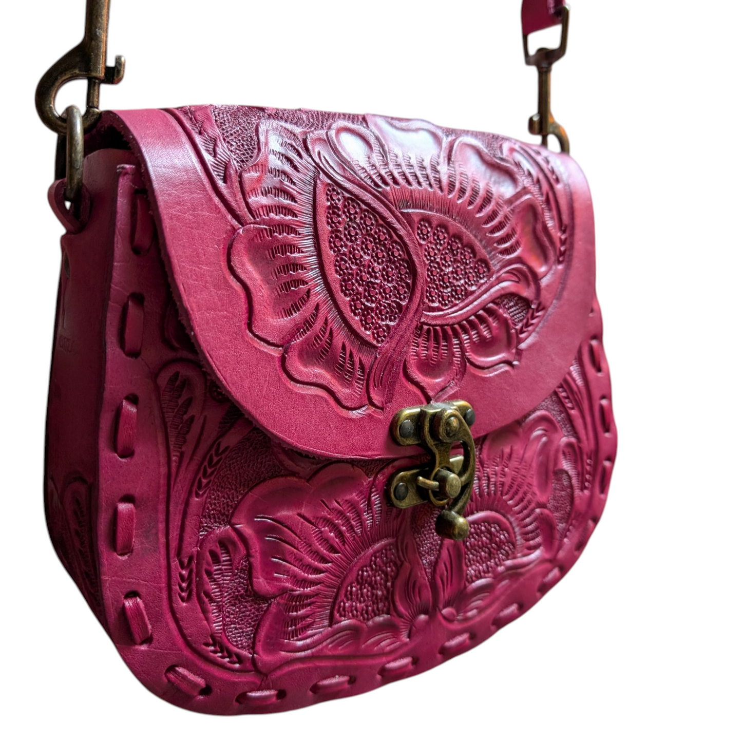 Handmade Leather Bag (0012) - Pink