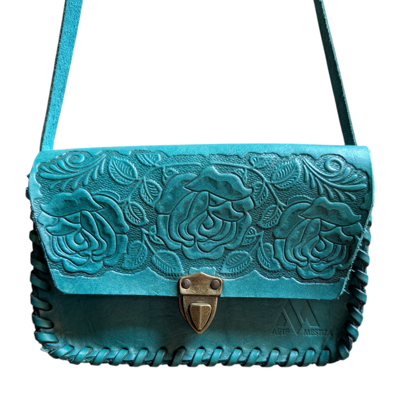 Handmade Leather Bag (0011) - Teal