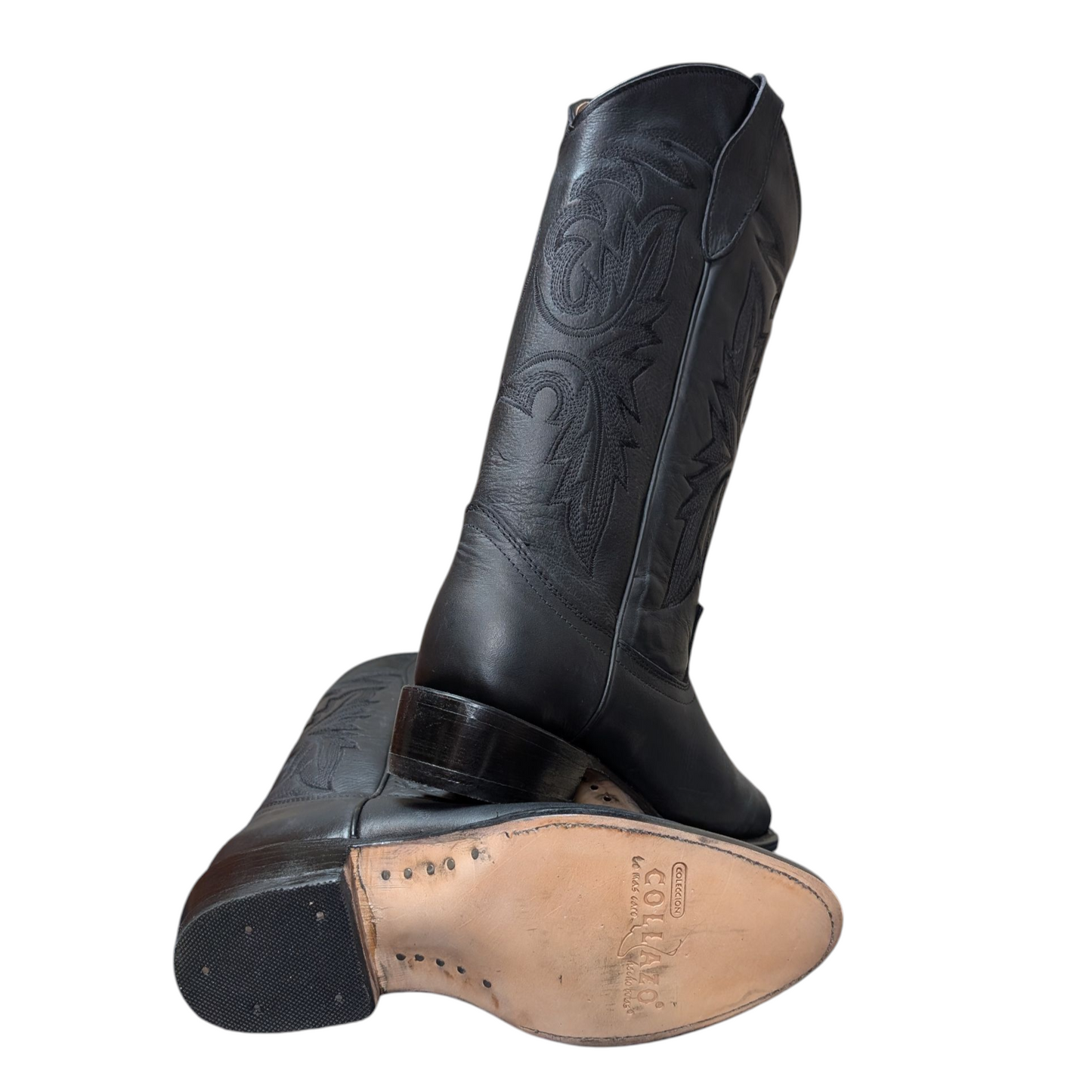 Unisex Cowboy Boots (0058) - Black Leather w/ Round Toe