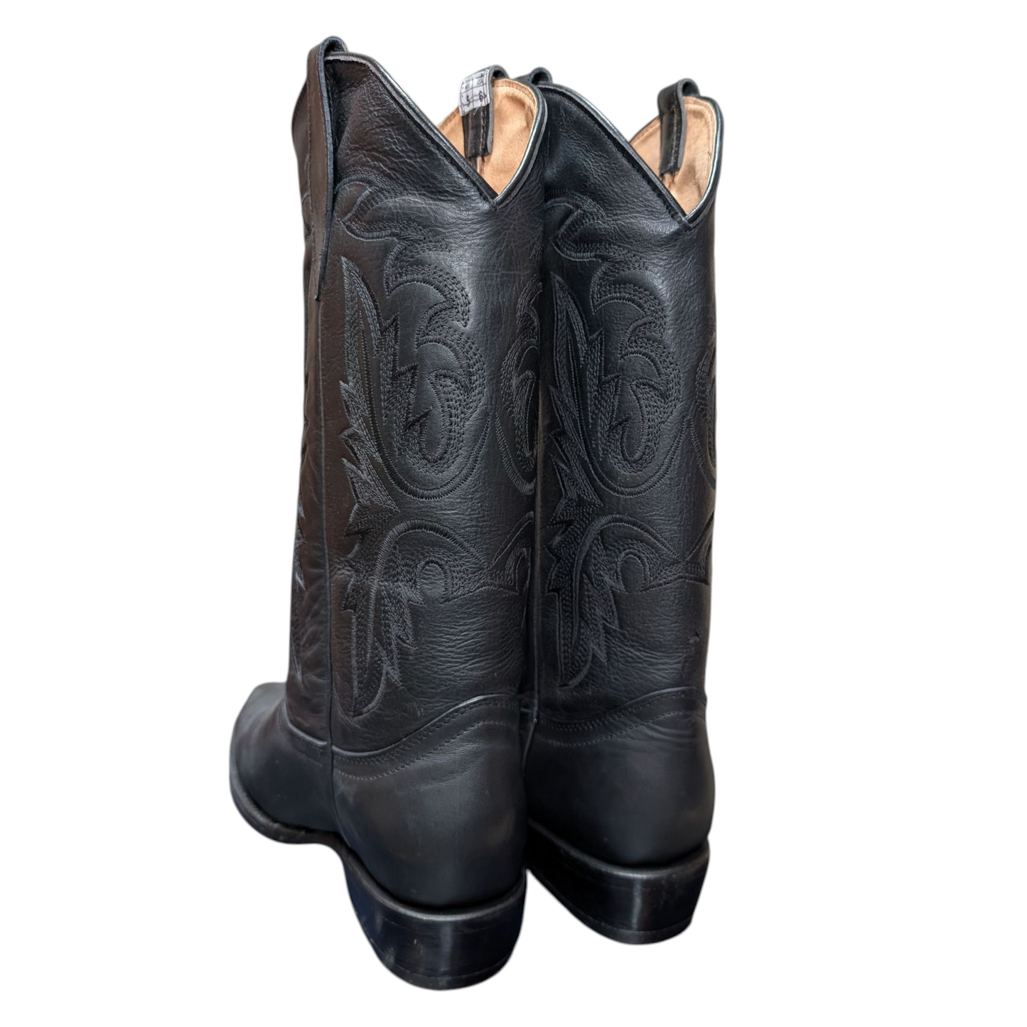 Unisex Cowboy Boots (0058) - Black Leather w/ Round Toe