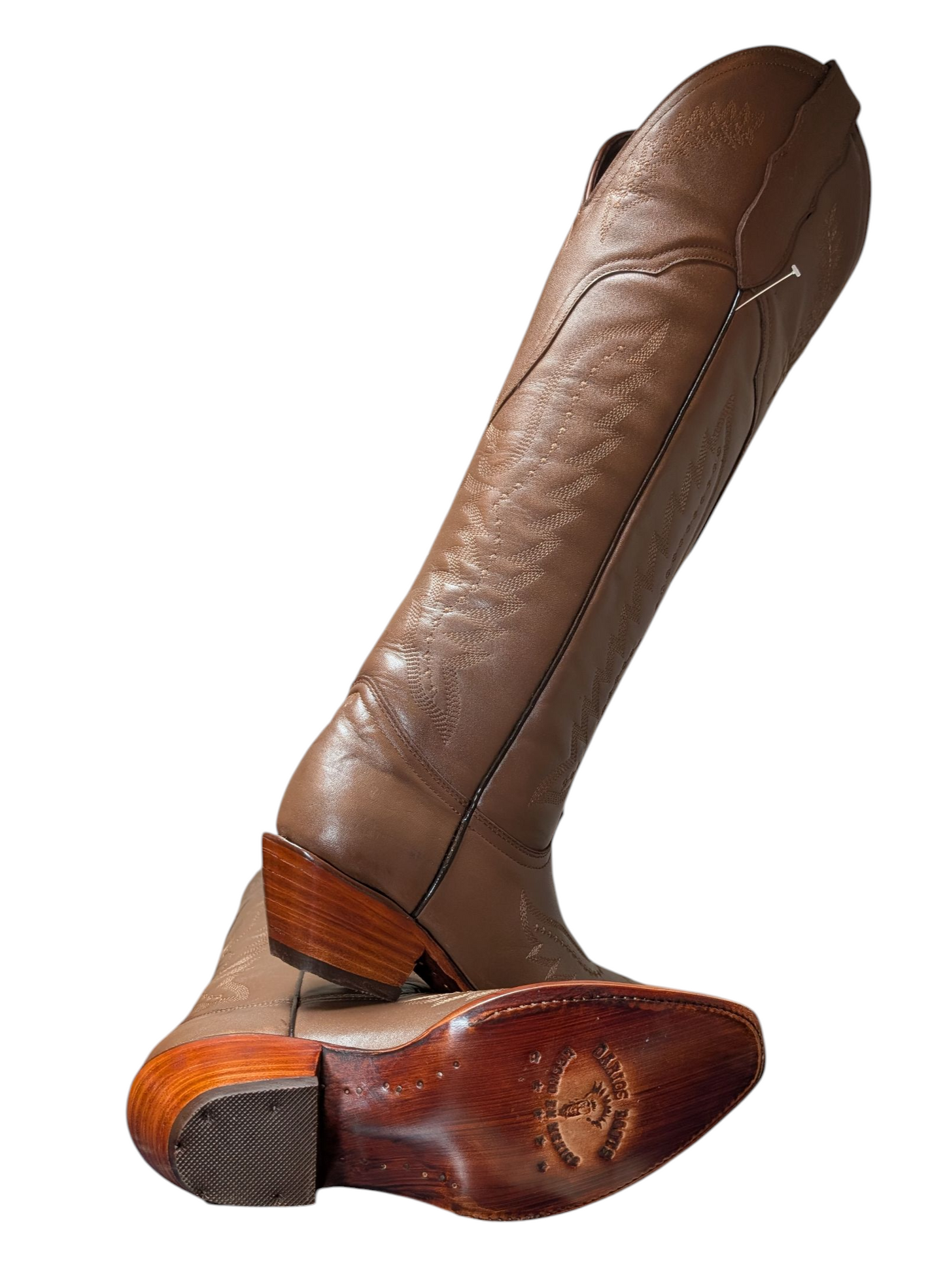Women's Cowboy Boots (0065) - 21.5" Knee High Brown Leather w/ Round Toe