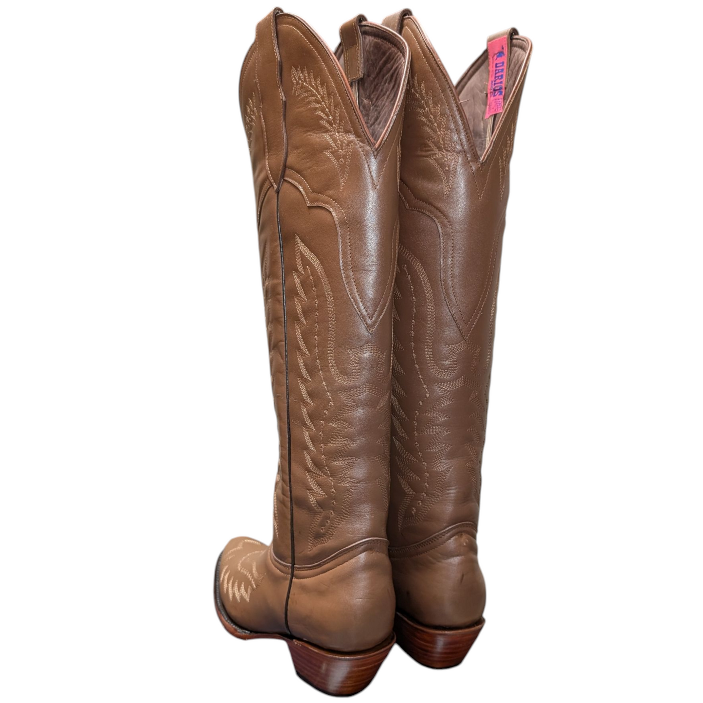 Women's Cowboy Boots (0065) - 21.5" Knee High Brown Leather w/ Round Toe