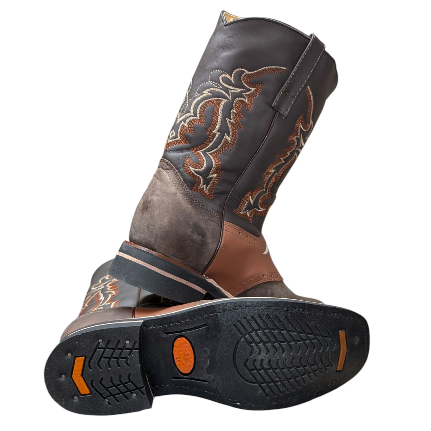 Men's Cowboy Boots (0046) - Layered Leather Longhorn Design Square Toe