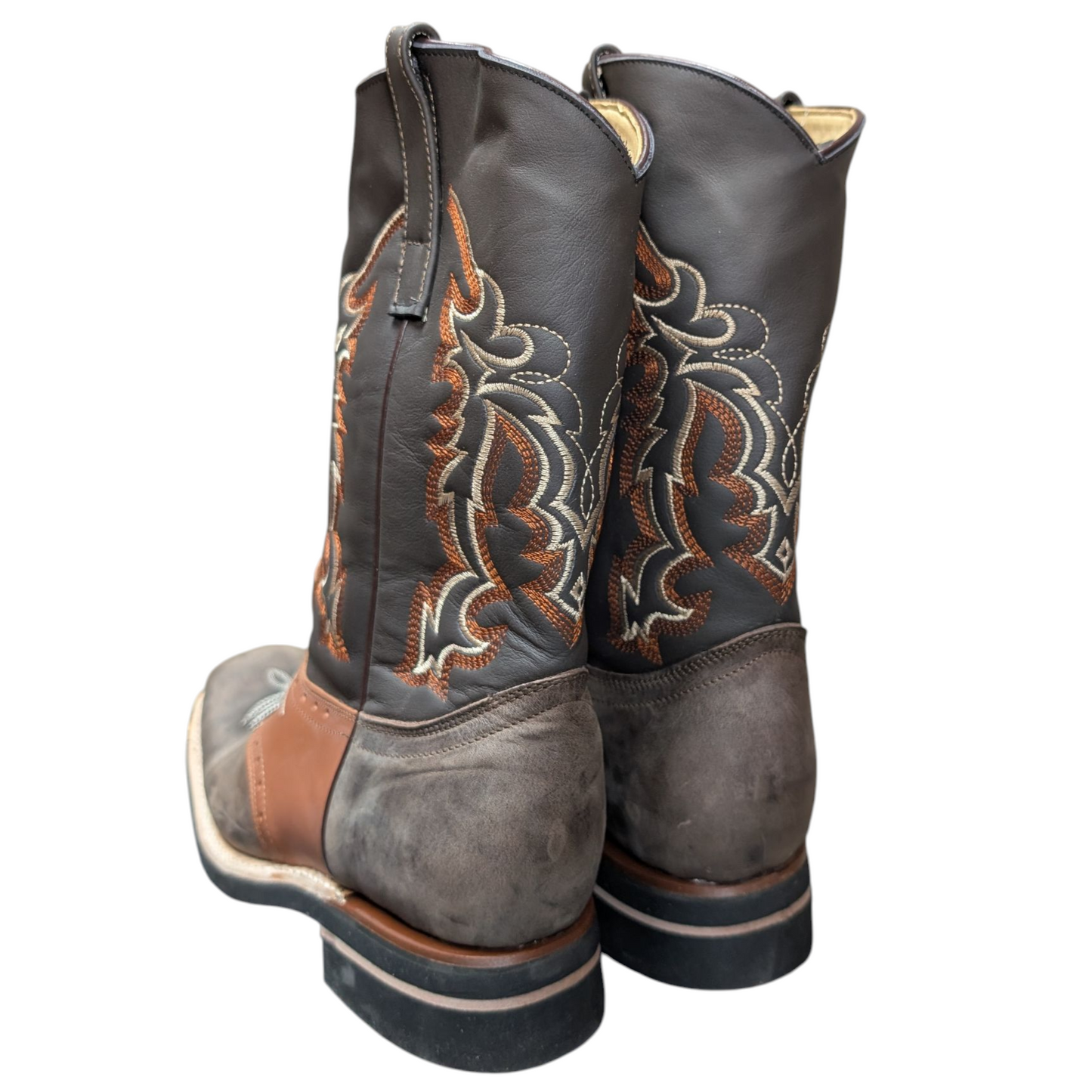Men's Cowboy Boots (0046) - Layered Leather Longhorn Design Square Toe