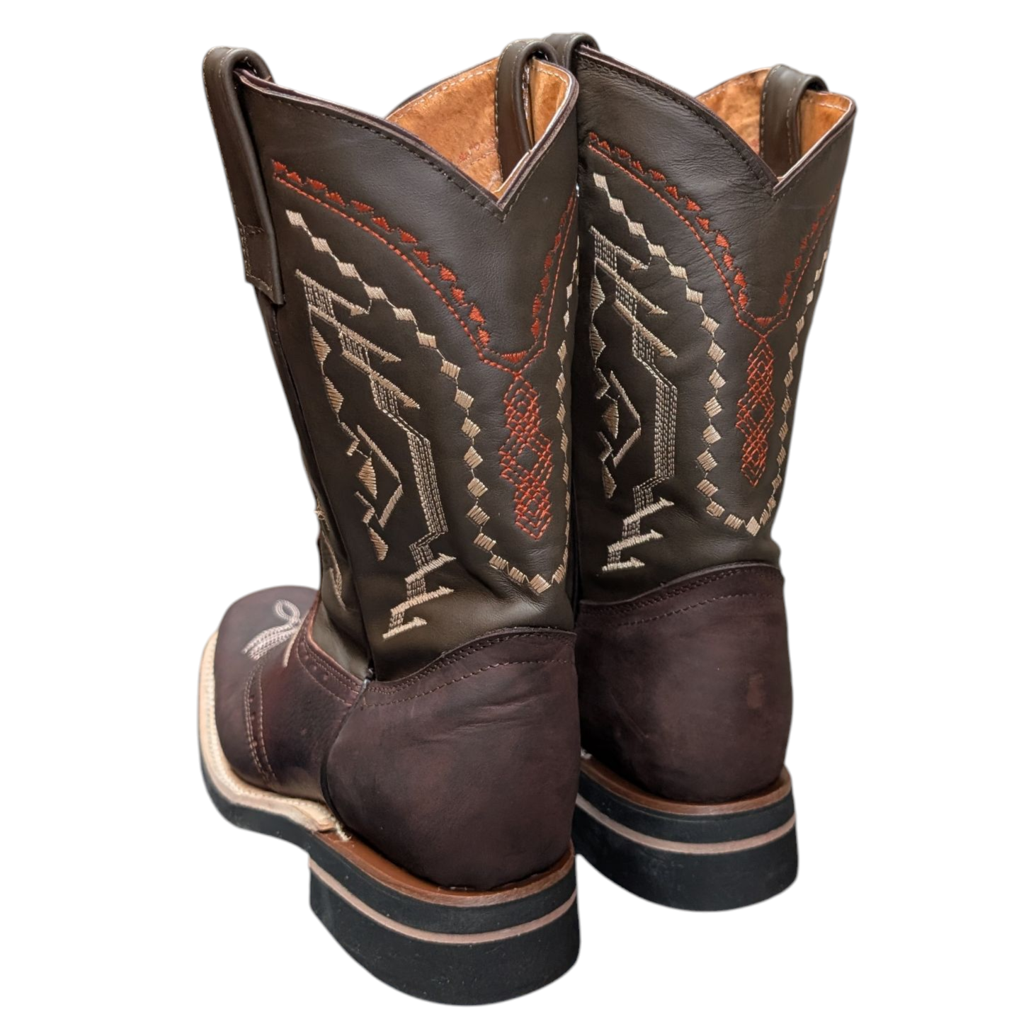 Men's Cowboy Boots (0052) - Square Toe Layered Brown & Burgundy Leather Longhorn Design