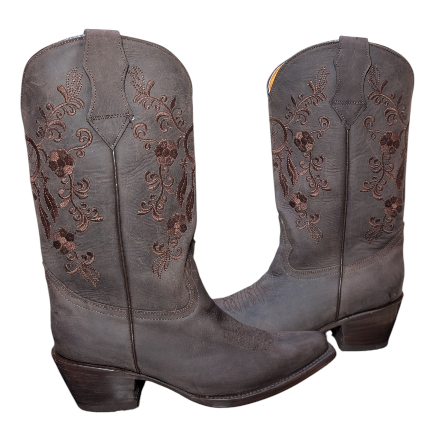 Women's Cowboy Boots (0066) - 14" Wide Calf Brown Leather w/ Snip Toe