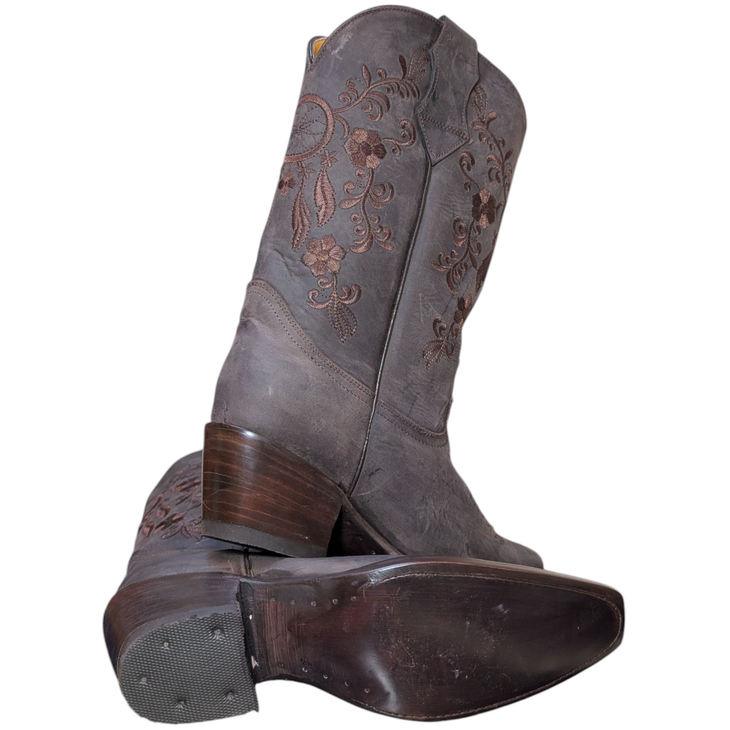 Women's Cowboy Boots (0066) - 14" Wide Calf Brown Leather w/ Snip Toe