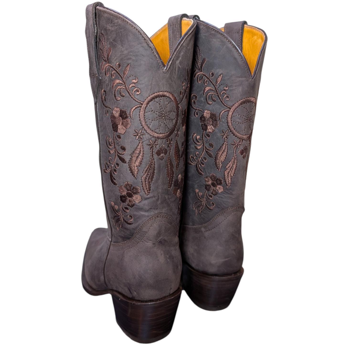 Women's Cowboy Boots (0066) - 14" Wide Calf Brown Leather w/ Snip Toe
